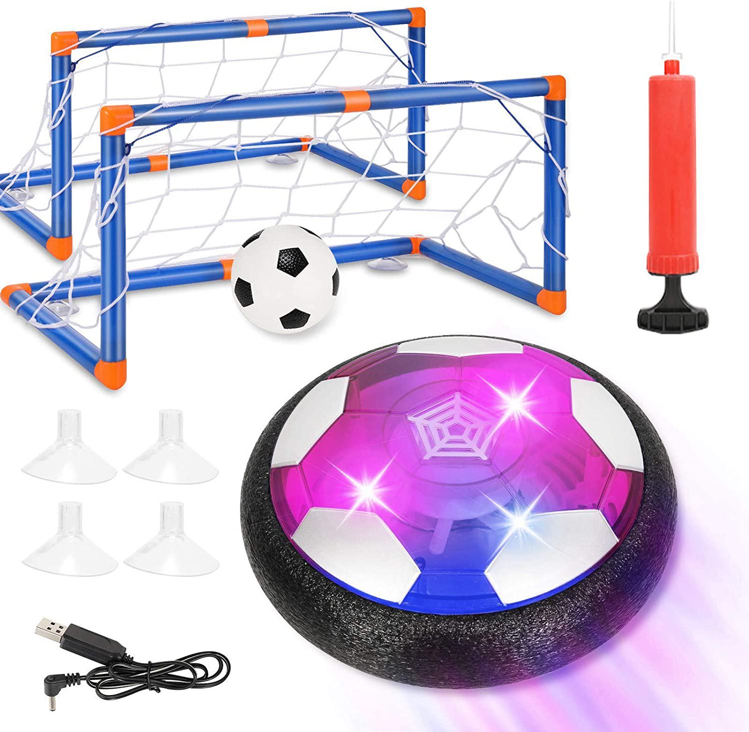 Fixget, Kids Toys Hover Soccer Ball Set with 2 Goals, Fixget Rechargeable USB Floating Air Soccer with LED Light and Upgraded Bumper, Perfect Time Killer for Boys Girls Indoor Games Birthday Christmas Party