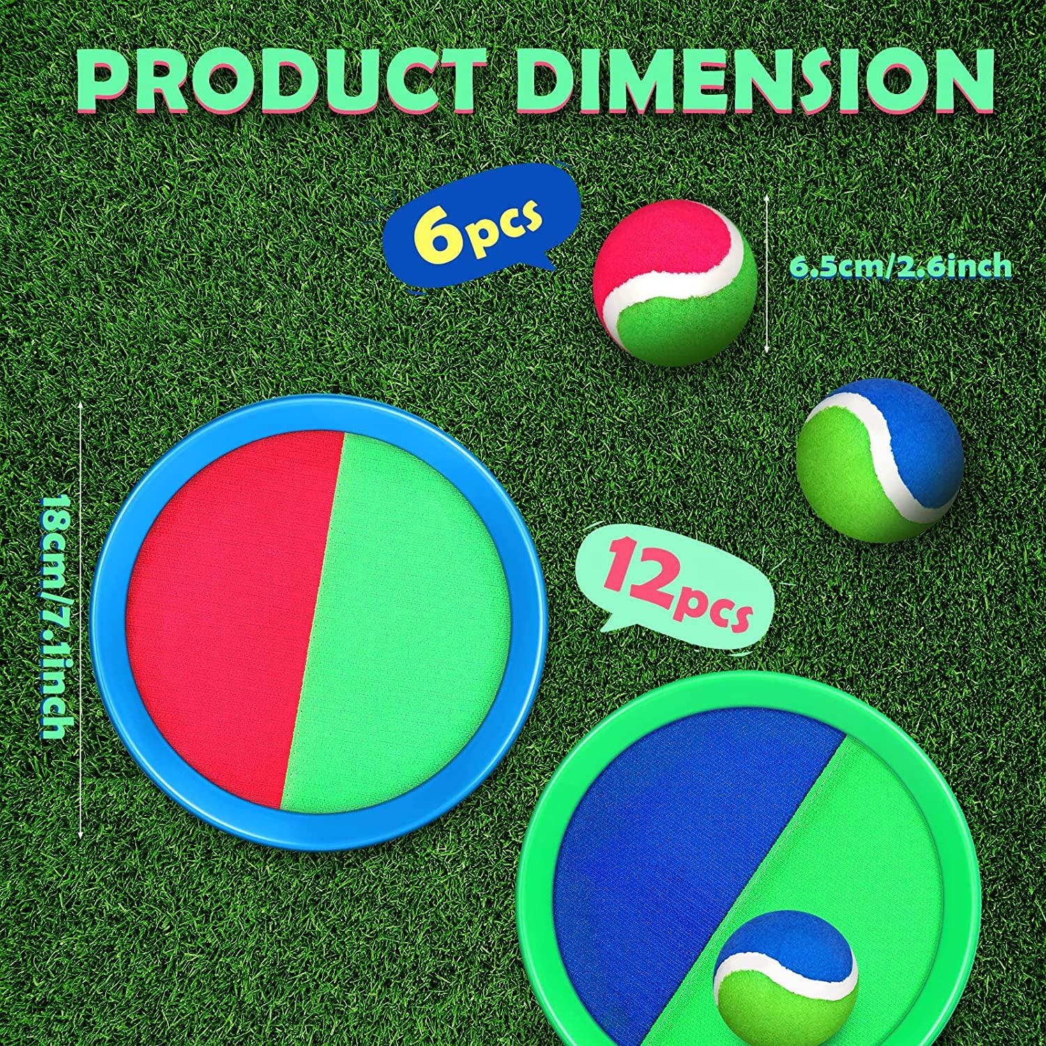 Charniol, Kids Toys Toss and Catch Game Set 12 Paddles 6 Balls Beach Game Outdoor Ball Sports Games Toss and Catch Ball Set with Paddles Ball Nylon Catch Toys for Kids Adults Playground