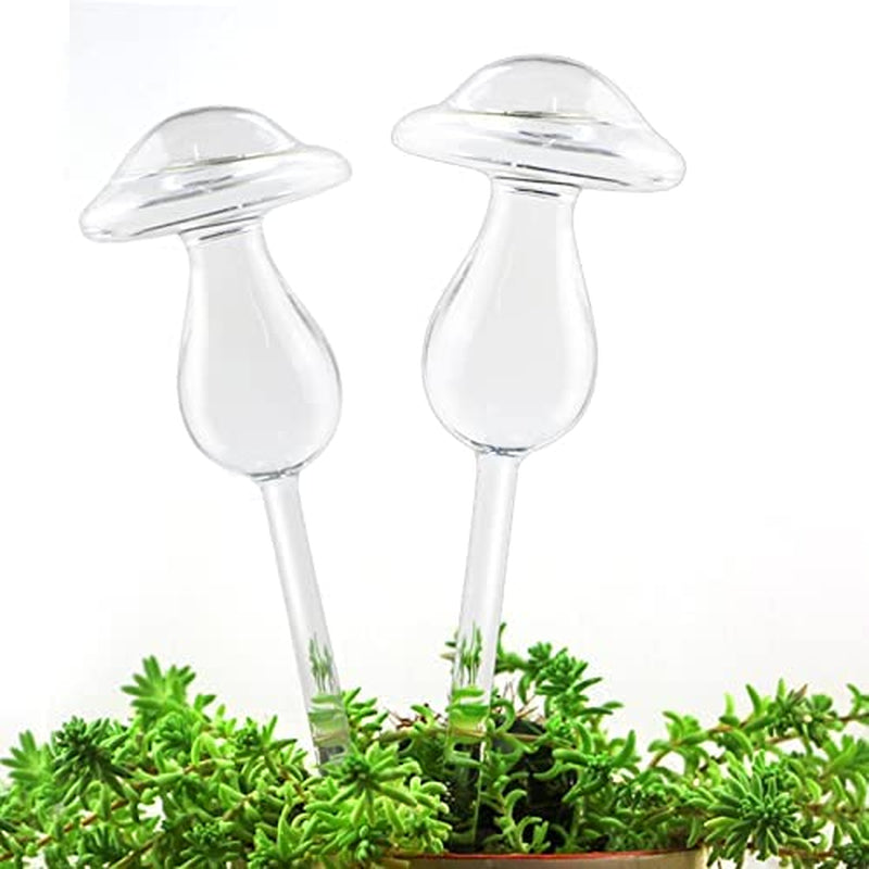 KiKiHome, Kikihome Self Watering Globes for Plants, Clear Glass Shape Design Plant Waterer Bulbs, Automatic Irrigation Device for Indoor & Outdoor Plants, 2 Mushroom