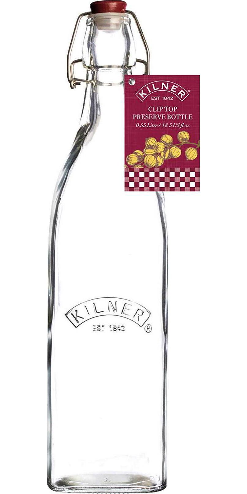 Kilner, Kilner 25.471 Square Clip Top Bottle, 550ml, Clear 01688, 6.7 x 6.7 x 27.4 cm