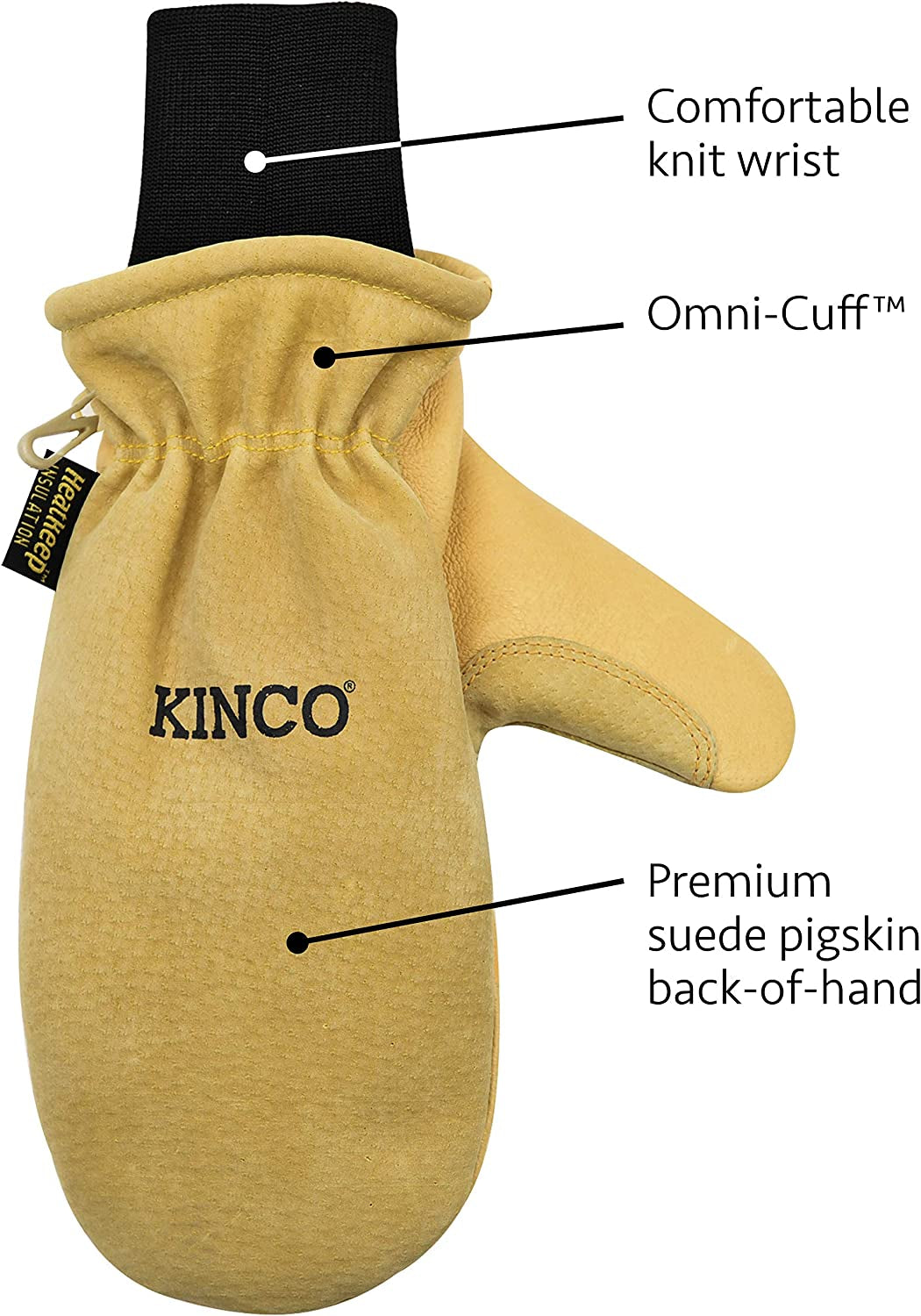 Kinco, Kinco Lined Heavy Duty Premium Grain & Suede Pigskin Mitt with Knit Wrist Glove