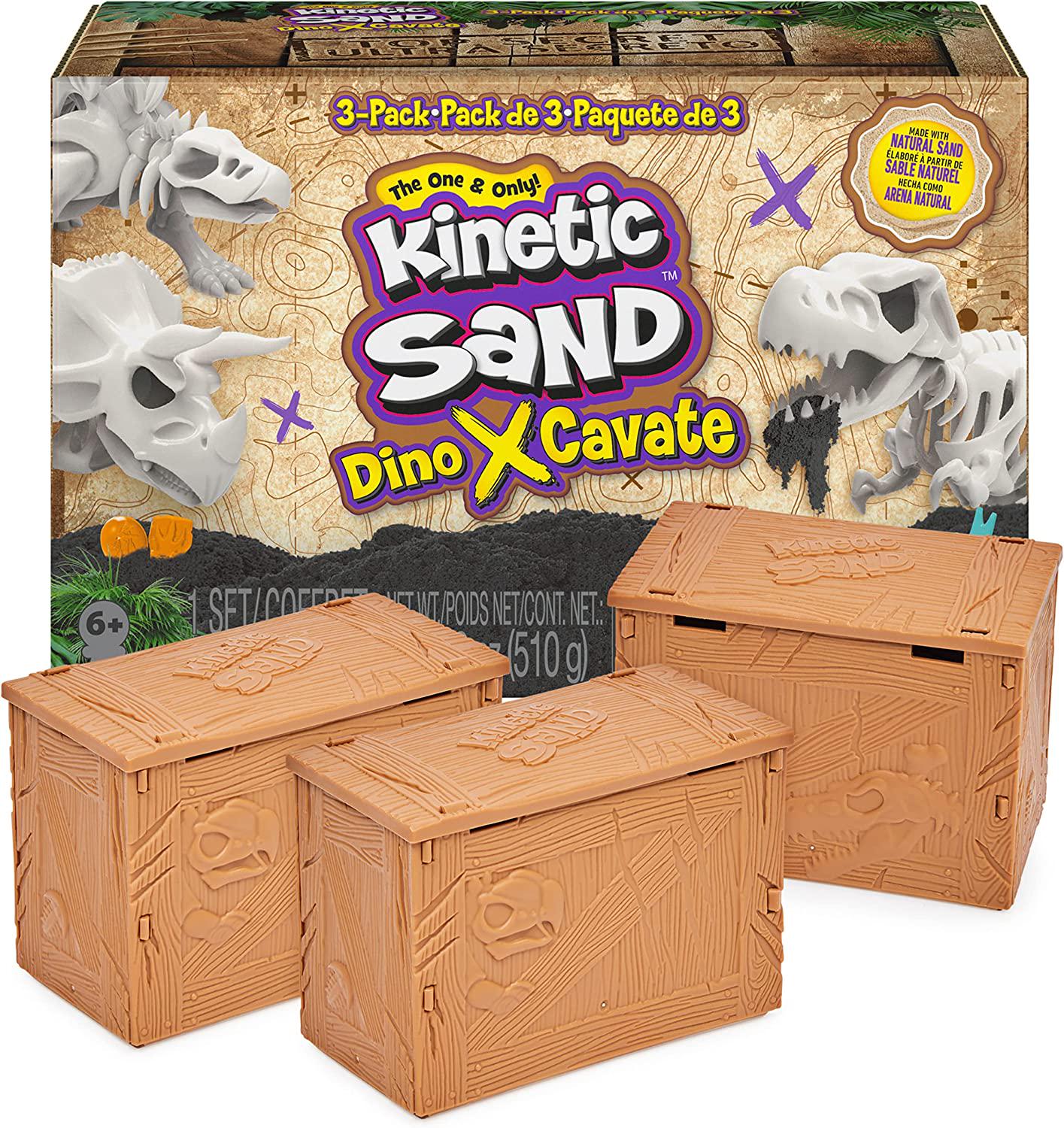Kinetic Sand, Kinetic Sand, Dino XCavate 3-Pack, Made with Natural Sand, Play Sand Sensory Toys