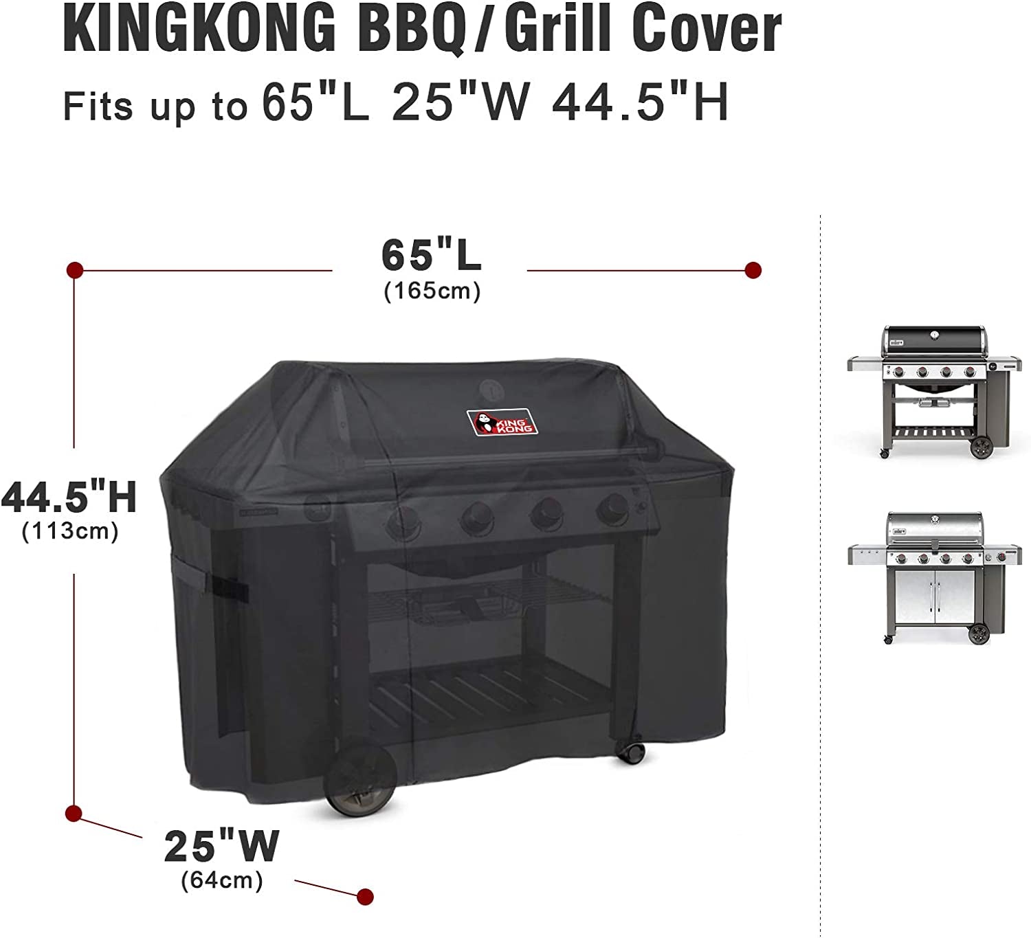 Kingkong, Kingkong 7131 Grill Cover for Weber Genesis II 4 Burner Grill Including Brush, Tongs and Thermometer