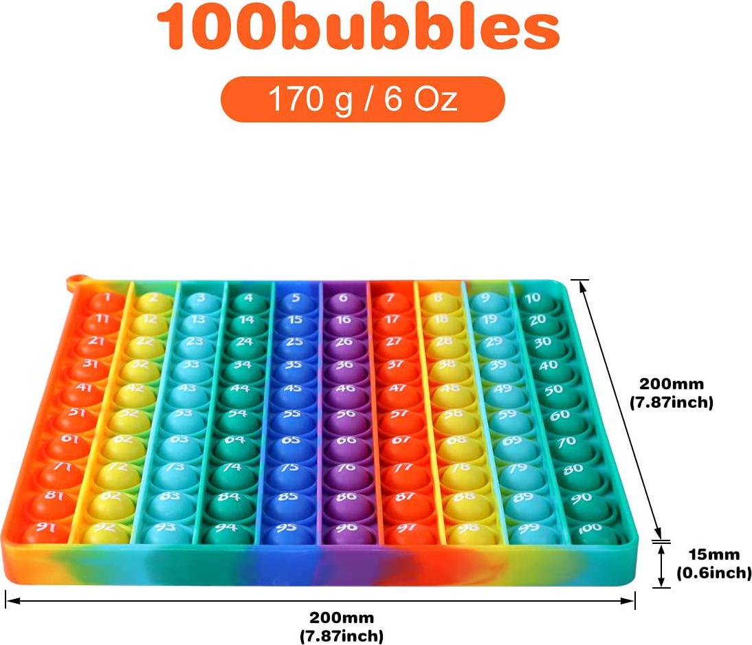 Kingmall, Kingmall Numbers P0p with Numbers, Big Size P0pp with Numbers Rainbow Square Fidgett Ttoy 100bubbles Learning Tool for Teachers to Create Kinds of Math Manipulatives with 1-100 Numbers