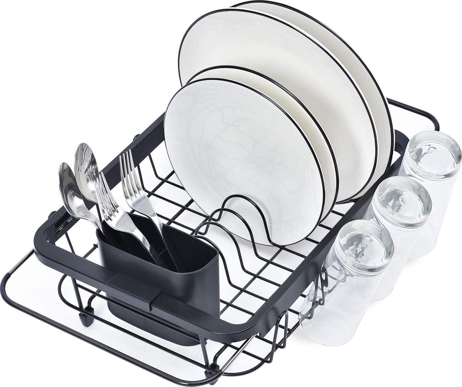 KK KINGRACK, Kingrack Dish Sink Drainer, Dish Drying Rack Over Sink, Extendable Dish Drainer Black with Removable Cutlery Holder, Glass Holder,Dish Rack in Sink or On Counter, Plate Rack Drainer for Kitchen