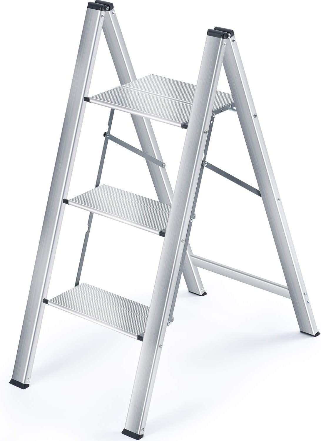 KK KINGRACK, Kingrack Step Ladder, 3 Step Aluminium Folding Step Stool, Portable Ladder with Large Platform,Slim Household Stepladder with Milti-Fuction (3 Step)