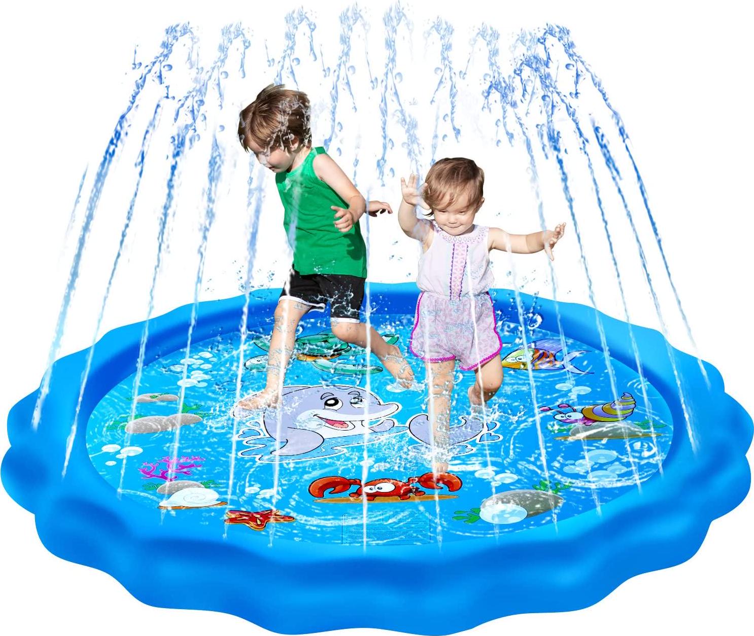 KINGSDRAGON, KingsDragon Splash Pad, 68 Sprinkler for Kids Outdoor Toys for Backyard, Play Mat Kiddie Baby Toddlers Swimming Pool Outside Water Toys Gifts for Age 1-12 Year Old Boy Girl