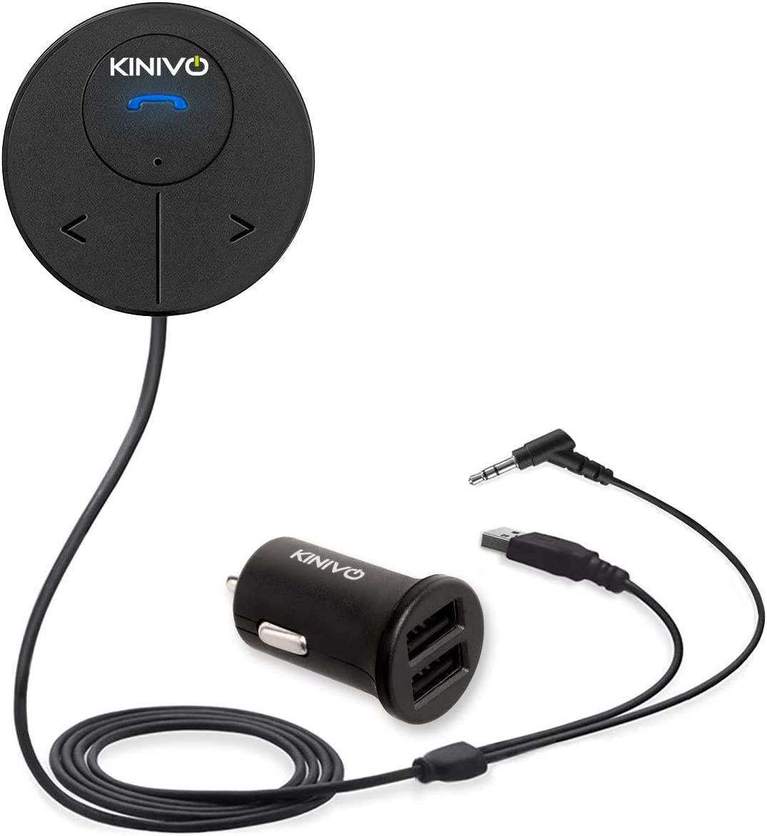 Kinivo, Kinivo BTC480 Bluetooth Car Kit Hands-Free Calling and Music Streaming (for Cars with 3.5mm Aux Input, Magnetic Mount, Dual Port 2.1A USB Charger, Multi-Point Connectivity)