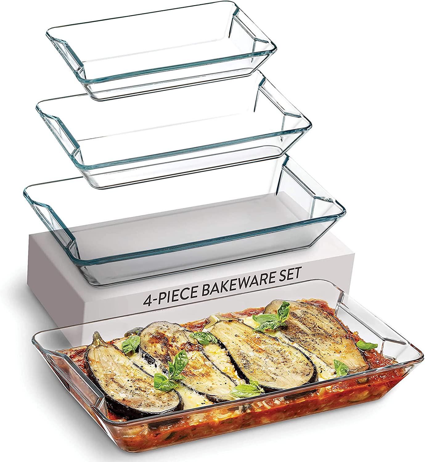Kinsdan, Kinsdan Glass Casserole Baking Dish Set,4-Piece Rectangular Bakeware Set,with Handles,for Lasagna, Leftovers, Cooking
