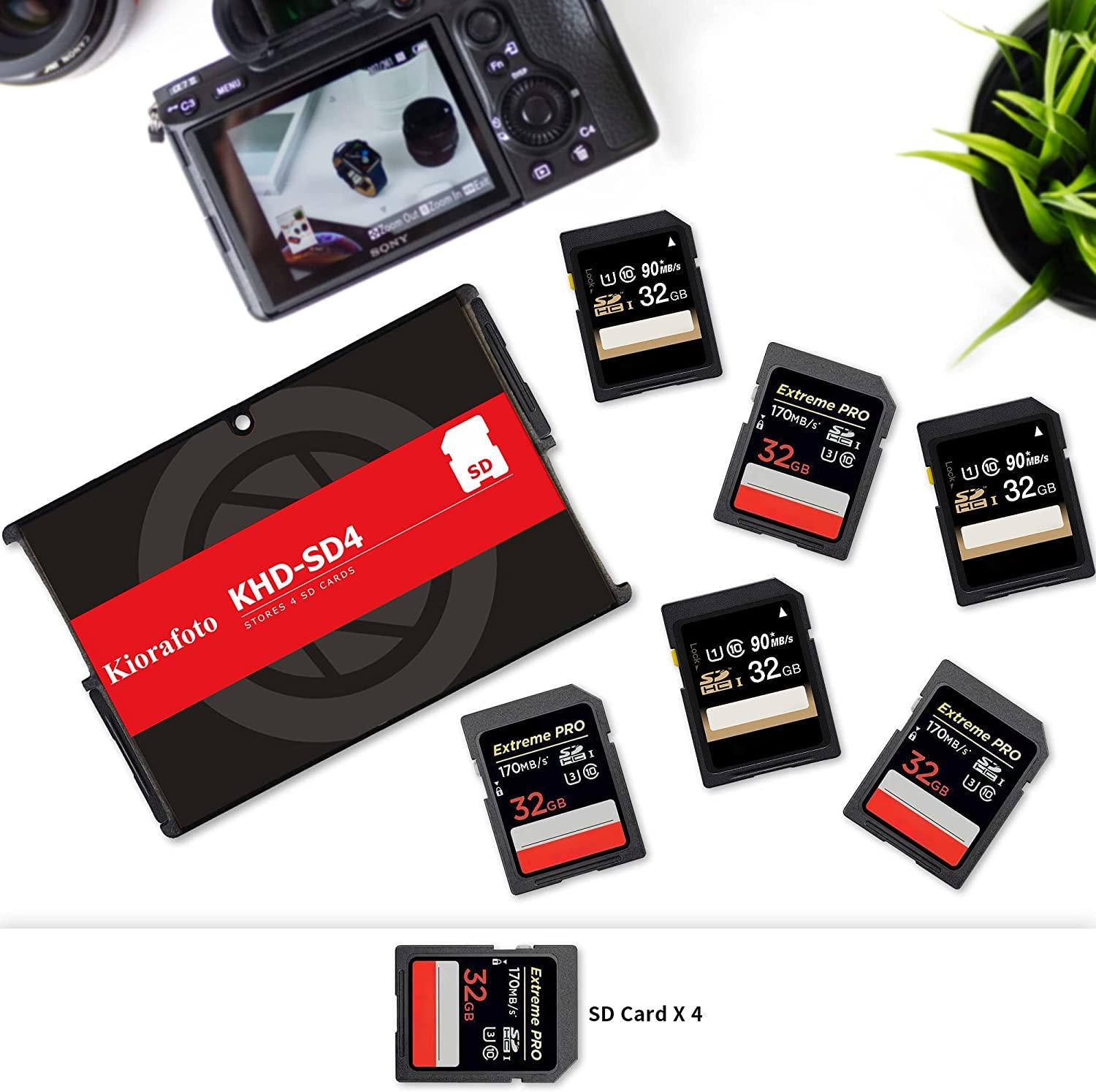 Kiorafoto, Kiorafoto Khd-Sd4 Slim Credit Card Size Durable Lightweight Portable Sd Memory Card Case Storage Holder Protector For 4 Sd Cards