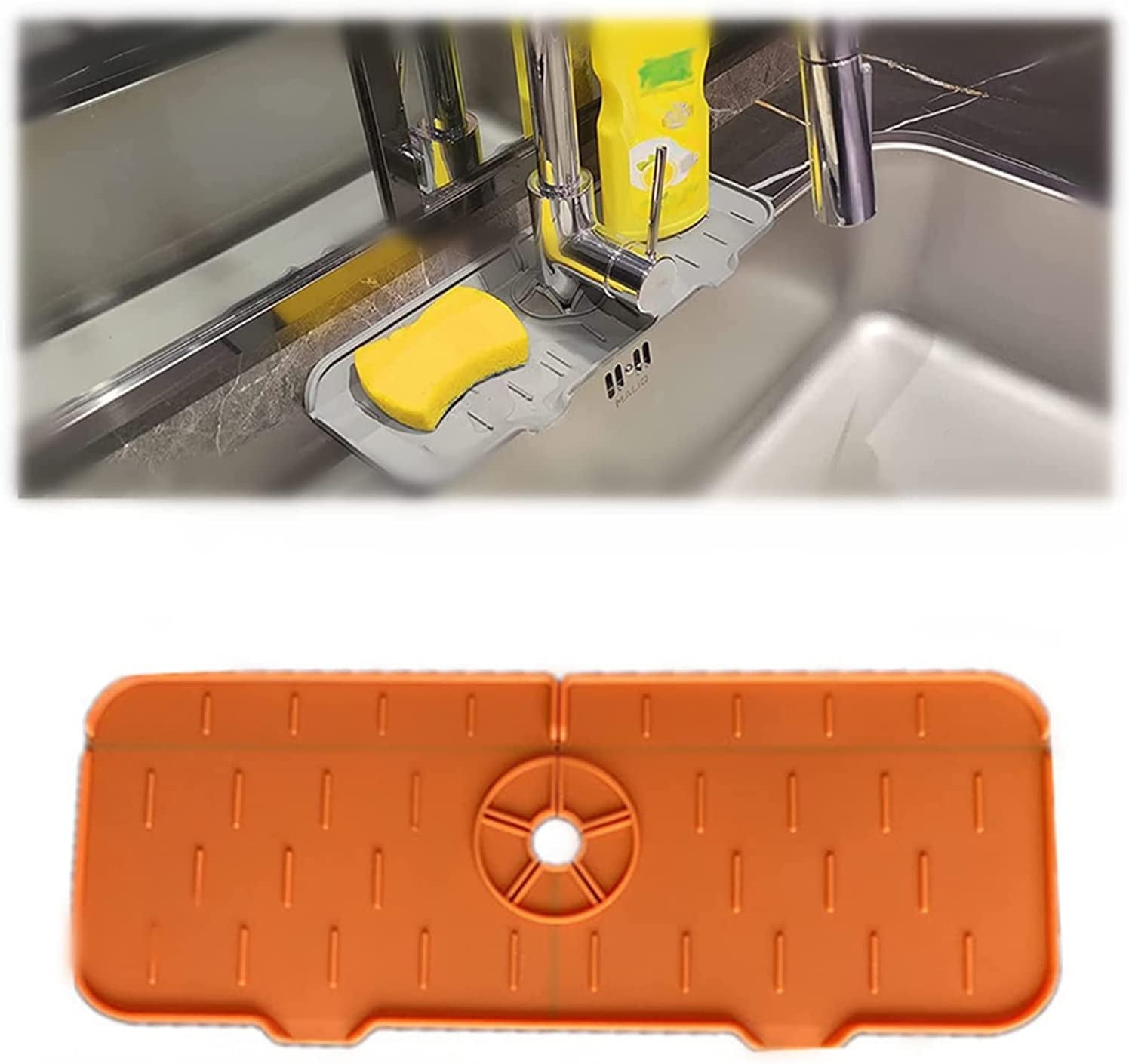 JunKaixx, Kitchen Faucet Sink Splash Guard,Silicone Faucet Splash Water Catcher Mat Fit Most Faucets,Sink Draining Pad behind Faucet ，Bathroom Faucet Protector Mat (A-Orange-1Pcs)