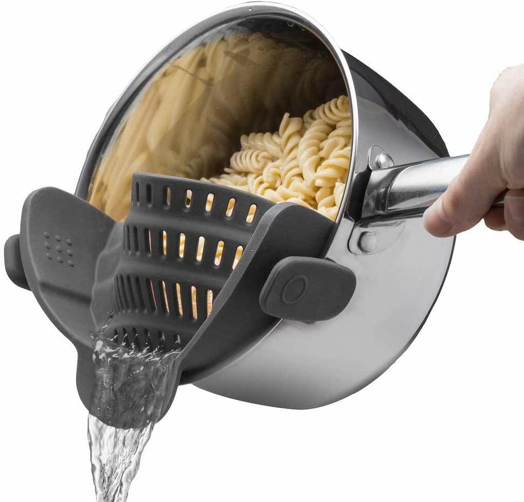 kitchen gizmo, Kitchen Gizmo Snap 'N Strain Strainer, Clip On Silicone Colander, Fits All Pots and Bowls - Grey