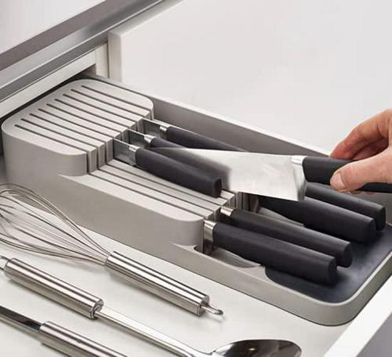 Adamco, Kitchen Knife Block Drawer Store Compact Knife Organiser (Grey)