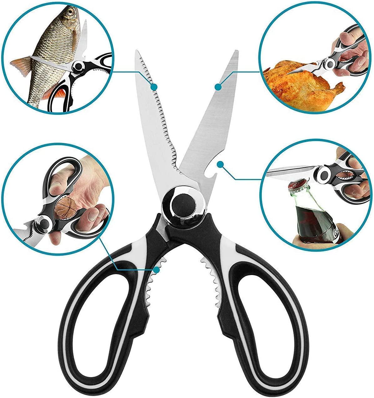 AiScrofa, Kitchen Shears,Multifunctional Heavy Duty Kitchen Scissors - Ultra Sharp Stainless Steel Shears for Chicken, Poultry, Meat,Fish, Vegetables and BBQ(Black and White)