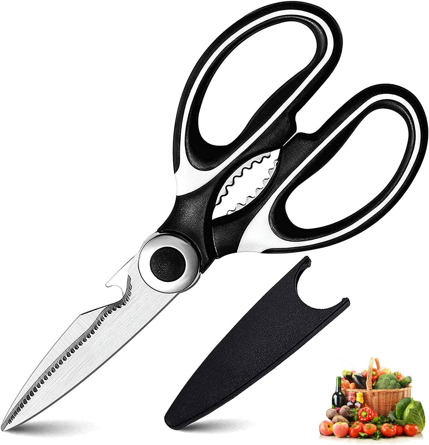 AiScrofa, Kitchen Shears,Multifunctional Heavy Duty Kitchen Scissors - Ultra Sharp Stainless Steel Shears for Chicken, Poultry, Meat,Fish, Vegetables and BBQ(Black and White)