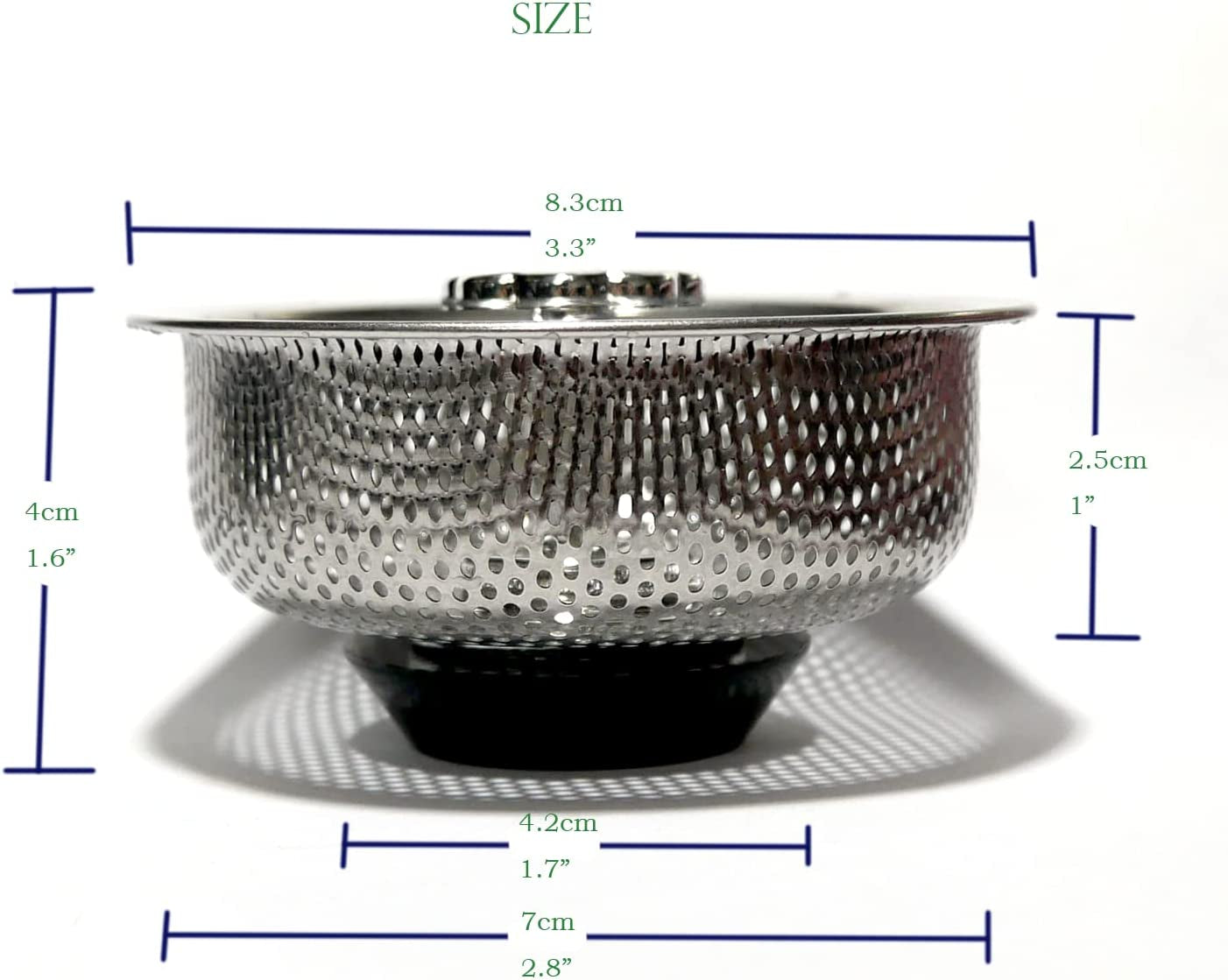 SYEAPONE, Kitchen Sink Strainer Made of Strong Stainless Steel Anti-Blocking Drain and Filter Debris and Preventing Clogged by Kitchen Waste with Rubber Stopper (2 Pack)