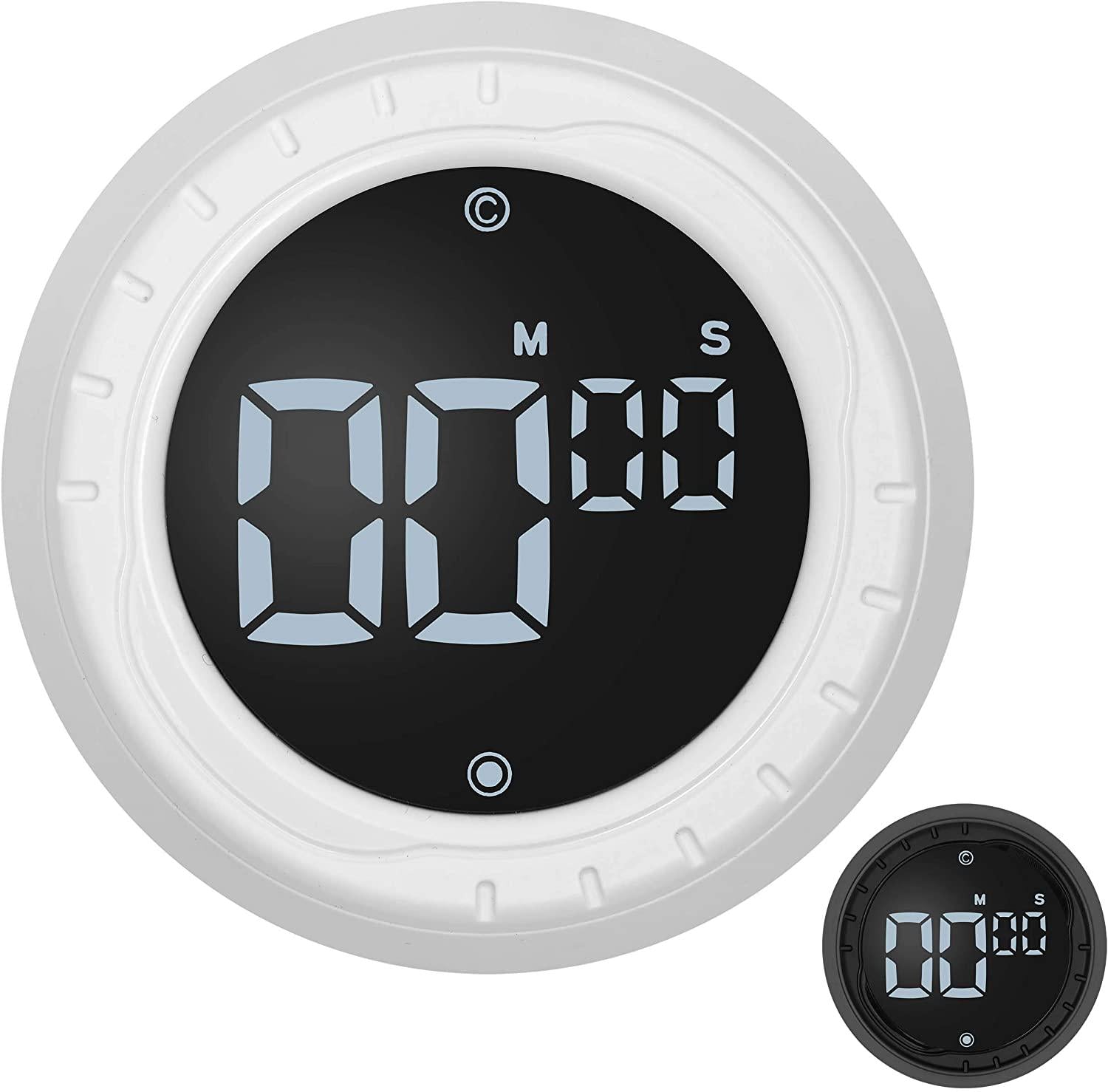 Baldr Home + Kitchen, Kitchen Timer (White) LED Digital Magnetic Timer and Countdown Quick and Easy, Twist Setting, Mute and 3 Levels Alarm Timer for Kids, Games, Cooking, Bathroom, Classroom, Teachers, Study