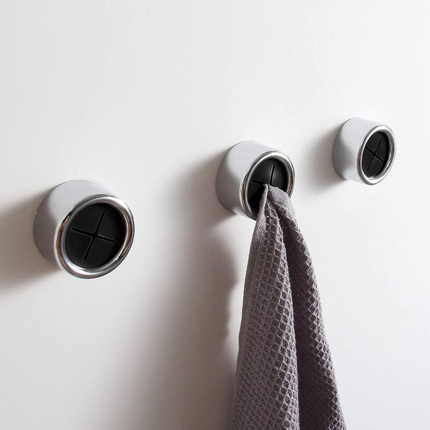 secretgreen.com.au, Kitchen Towel Hooks round Self Adhesive Dish Towel Holder Wall Mount Hand Towel Hook Tea Towel Rack Hanger for Cabinet Door (3 Pack, Chrome & Black)