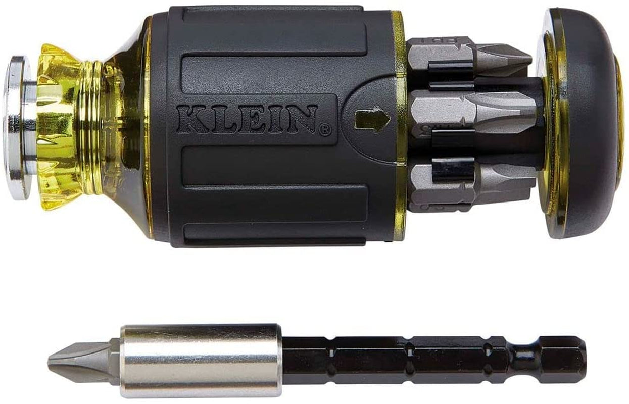 KLEIN TOOLS, Klein Tools 32308 Multi-Bit Stubby Screwdriver, Impact Rated 8-In-1 Adjustable Magnetic Tool with Phillips, Slotted, Square and Nut Driver