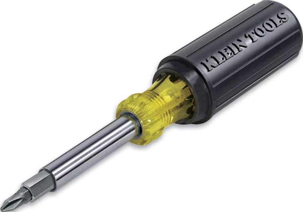 KLEIN TOOLS, Klein Tools 32500 Integrated 11-in-1 screwdriver and nut driver shaft holds 8 popular tips, Black, Small