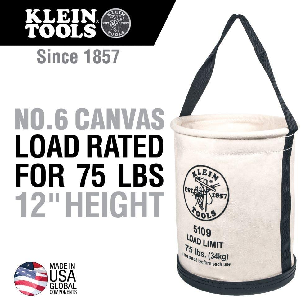 KLEIN TOOLS, Klein Tools 5109 Wide-Opening Straight-Wall Bucket, 75 lb. (34 kg) Max Load Rating, 8 x 10 Inch