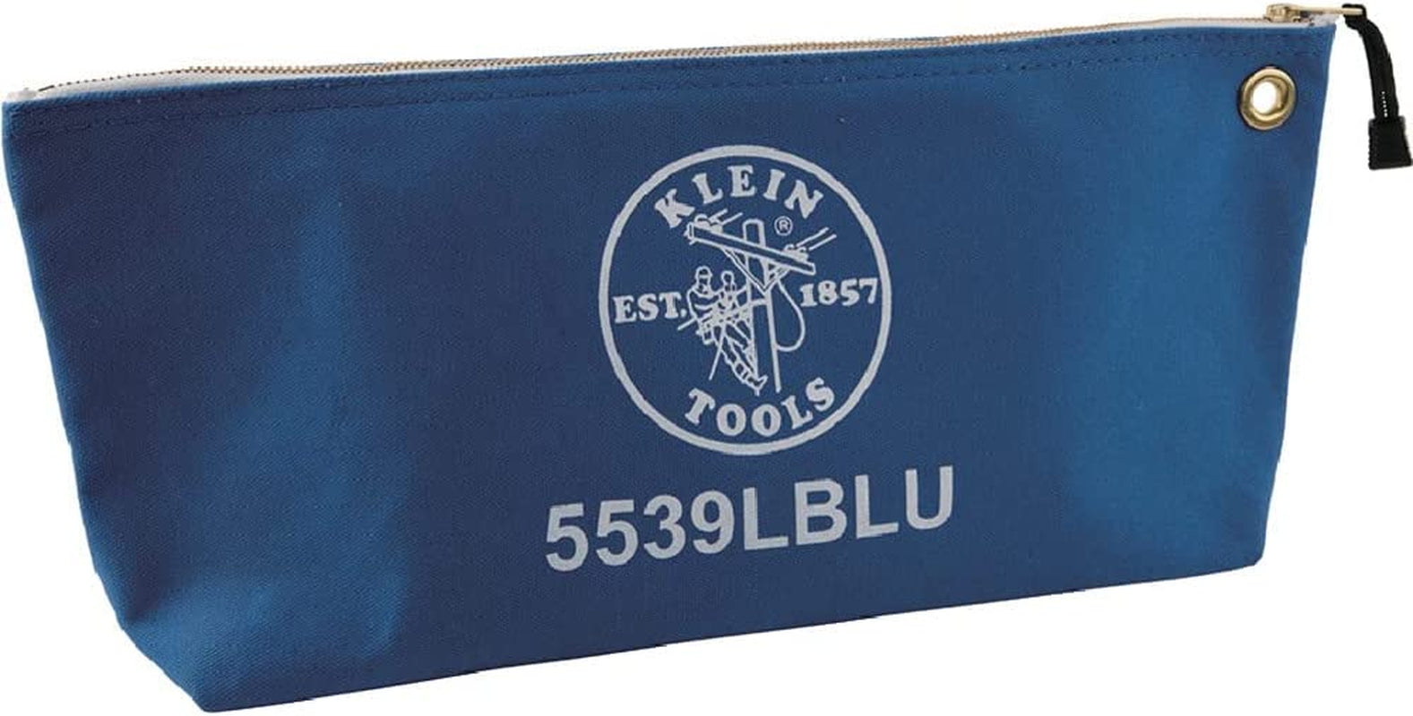 KLEIN TOOLS, Klein Tools 5539LBLU Zipper Bag, Large 16-Inch Canvas Tool Pouch for Tool Storage with Brass Zipper, and Grommet for Hanging, Blue