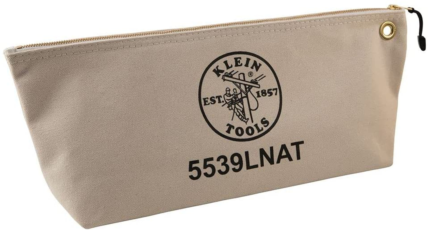 KLEIN TOOLS, Klein Tools 5539LNAT Zipper Bag, Large 16-Inch Canvas Tool Pouch for Tool Storage with Brass Zipper, and Grommet for Hanging, Natural