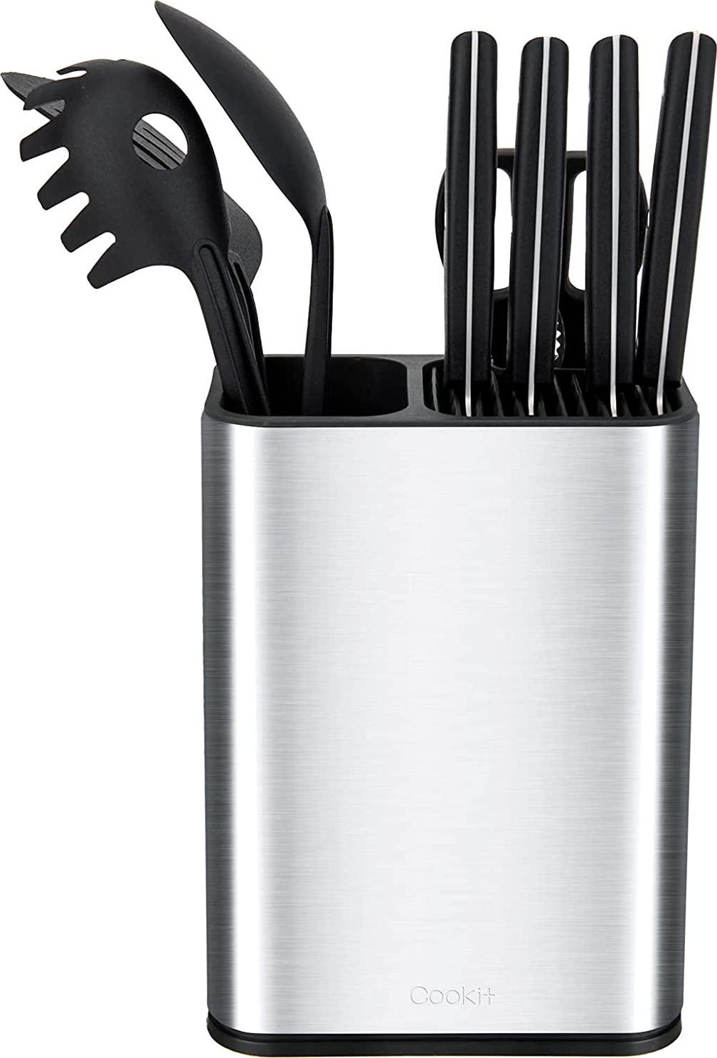 Cookit, Knife Block - Cookit kitchen Universal Knife Holder without Knives, Stainless Steel Utensil Holders Space Saver Multi-function Knife Utensil Organizer, Detachable Knife Storage with Scissors Slot