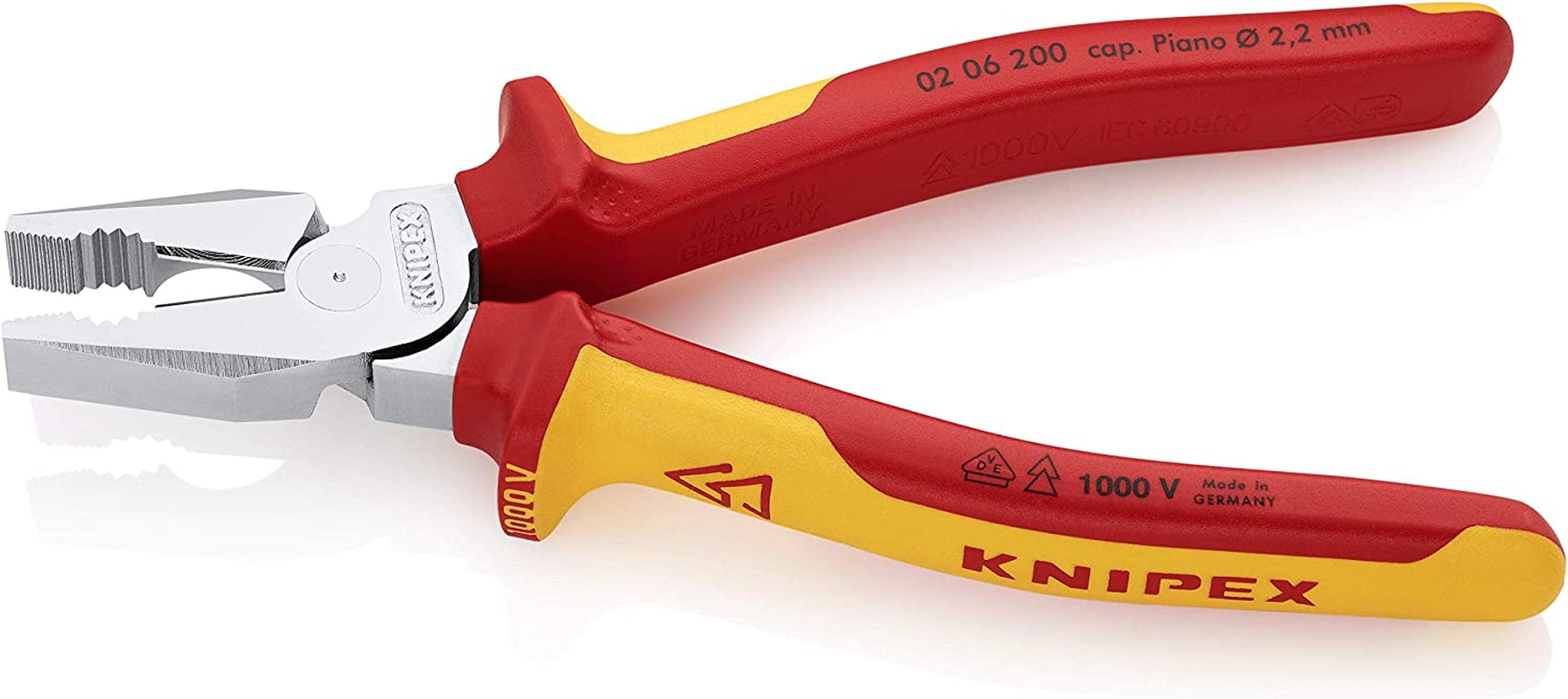 KNIPEX, Knipex 02 06 200 High Leverage Combination Pliers Chrome Plated Insulated with Multi-Component Grips, Vde-Tested, 200 Mm