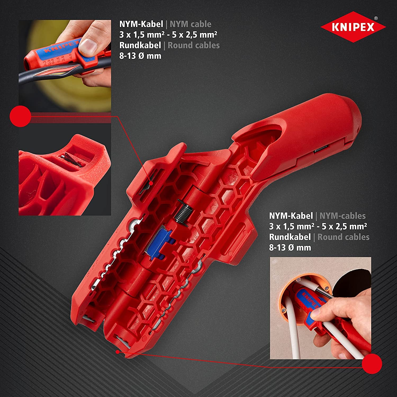 KNIPEX, Knipex 16 95 01 SB Ergostrip Universal Stripping Tool, 135 Mm (Blister Packed)