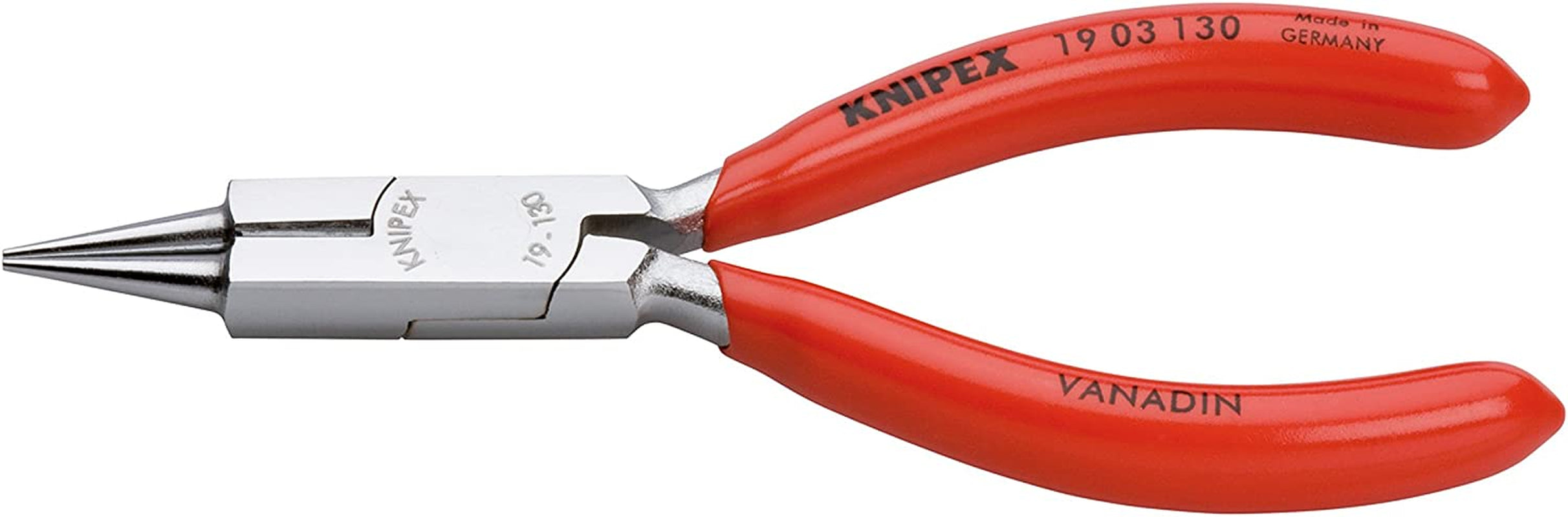 KNIPEX, Knipex 19 03 130 round Nose Pliers with Cutting Edge (Jewellers' Pliers) Chrome Plated Plastic Coated, 130 Mm