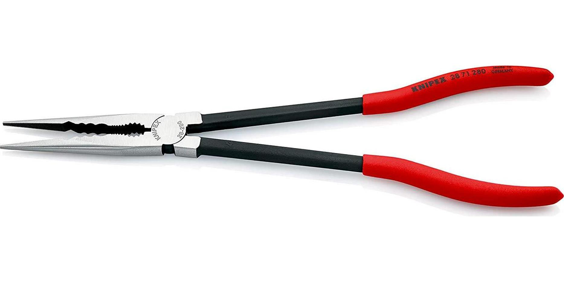 KNIPEX, Knipex 28 71 280 Long Reach Needle Nose Pliers with Transverse Profiles Black Atramentized Plastic Coated, 280 mm