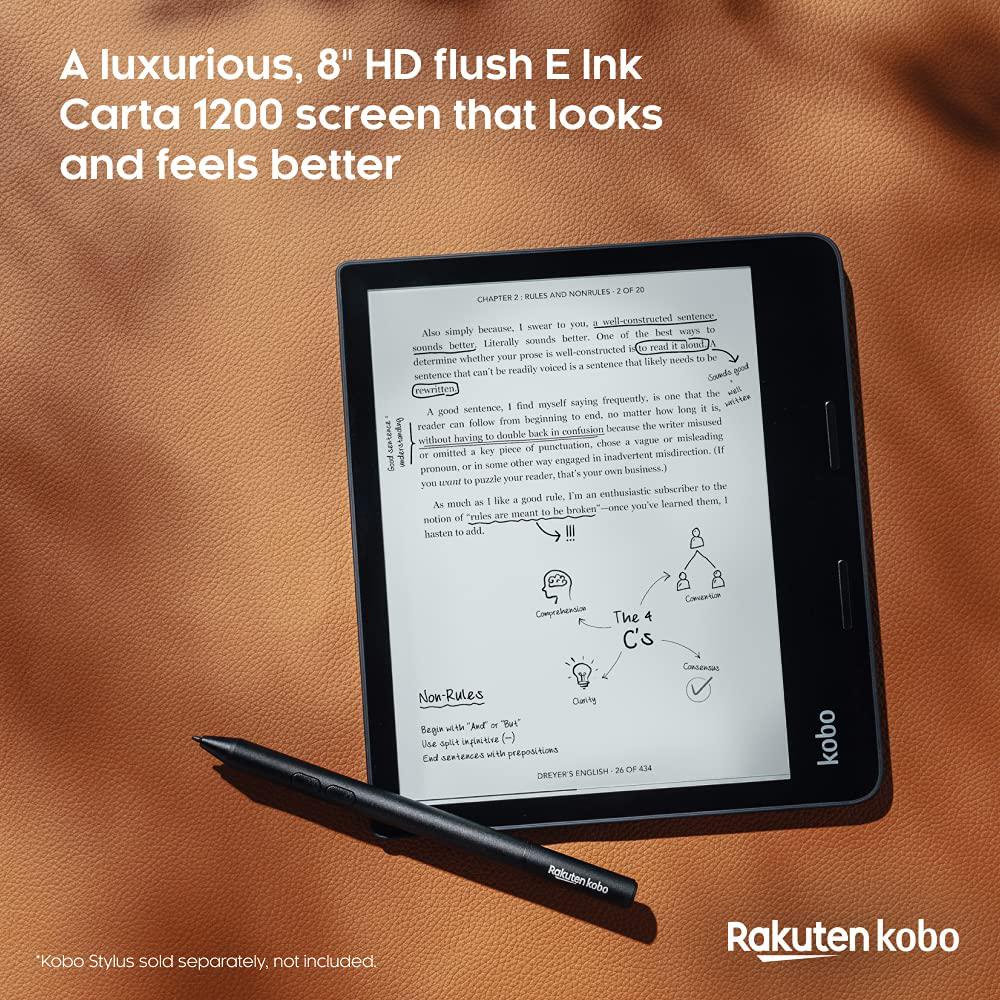 Kobo, Kobo Sage | eReader | 8 HD Glare Free Touchscreen | Waterproof | Adjustable Brightness and Color Temperature | Blue Light Reduction | Bluetooth | WiFi | 32GB of Storage | Carta E Ink Technology