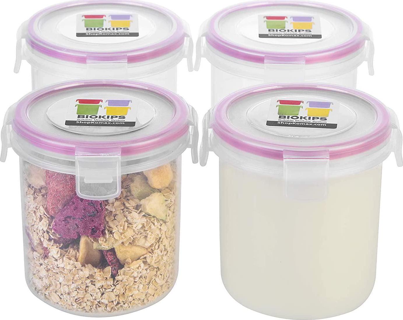 Komax, Komax Biokips Overnight Oats Containers with Lids Set of 4 Round Airtight Food Storage Containers for Oatmeal, Cereal, Milk and More BPA-Free Meal Prep Container Set w/Locking Lids (18.6 oz)