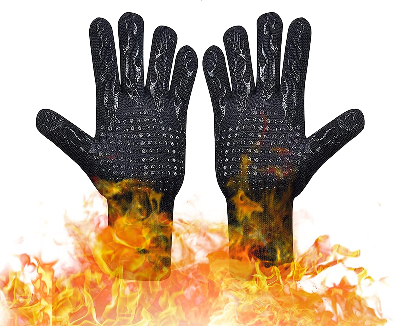 Koncle, Koncle BBQ Grill Gloves, Heat Resistant BBQ Gloves, Heatproof Upto 500 Degree Celsius, Cooking Grilling Fireplace Oven Anti-Slip Heat Gloves Kitchen Welding Cutting Black Gloves 2 PCS