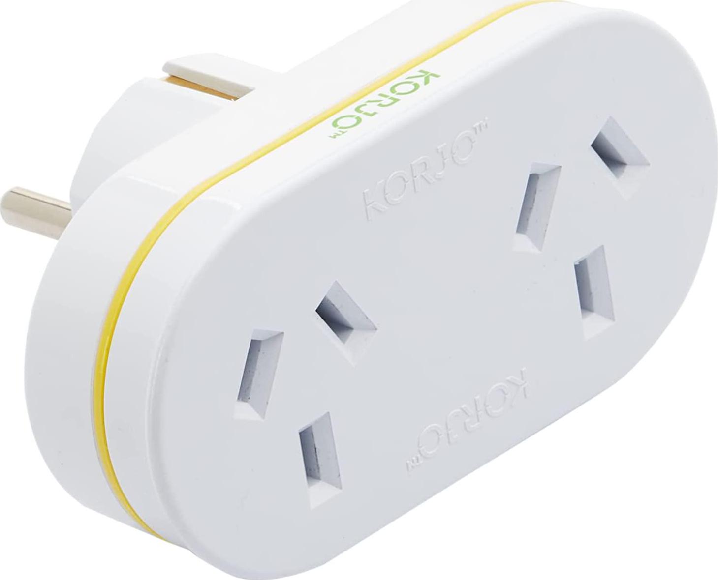KORJO, Korjo EU Double Power Adapter, 2X AUS/NZ Sockets, Use in Europe, White