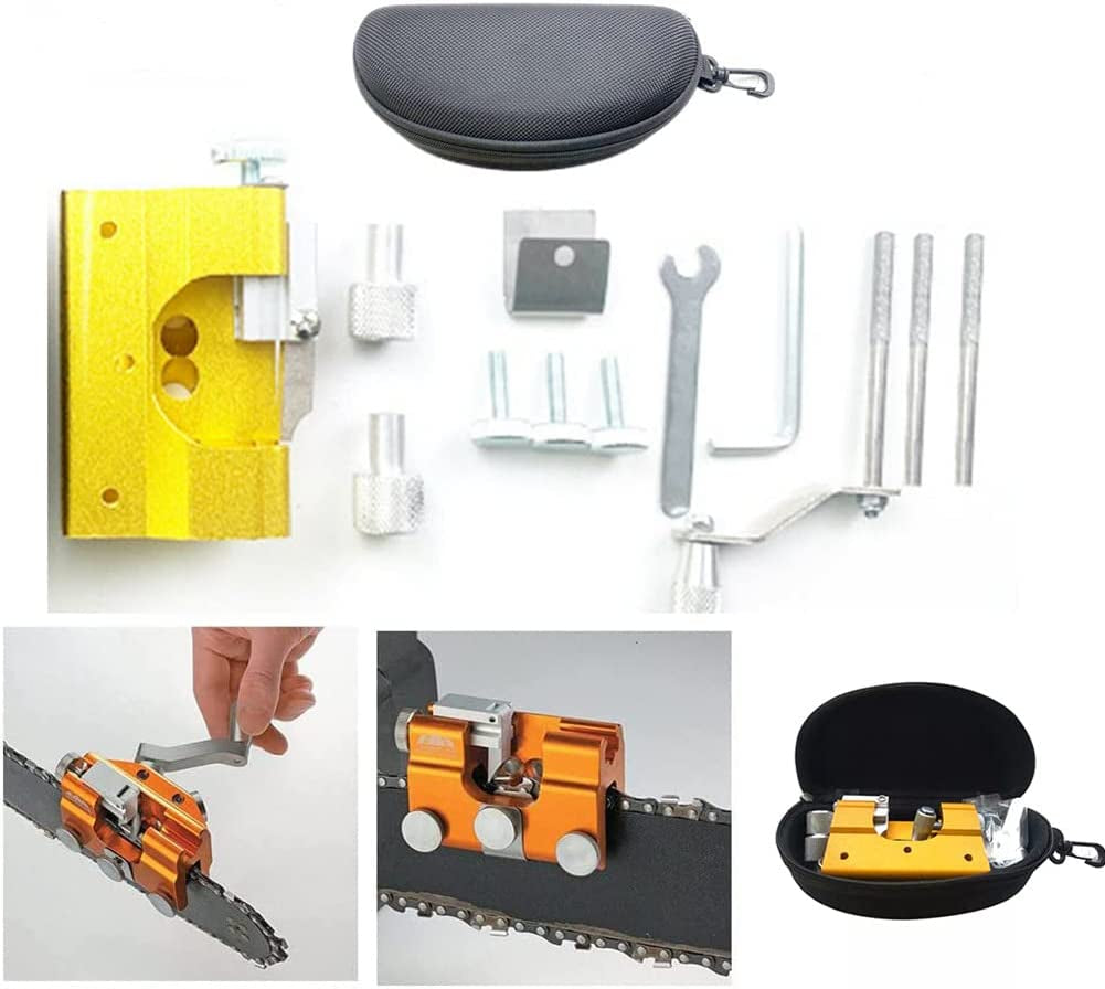 KouPoTop, Koupotop Chainsaw Sharpener,Chainsaw Chain Sharpening Jig Kit with 3PCS Carbide Cutter,Suitable for All Kinds of Chain Saws,Hand-Cranked Portable Chainsaw Sharpener Tool for Lumberjack & Garden Worker