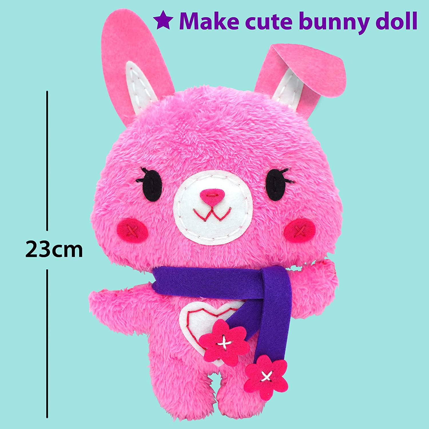 KRAFUN, KraFun Sewing Kit for Kids Beginner My First Art and Craft, Includes Bunny Doll Stuffed Animal, Instructions and Plush Felt Materials for Learn to Sew, Embroidery, Age 7 8 9 10 11 12