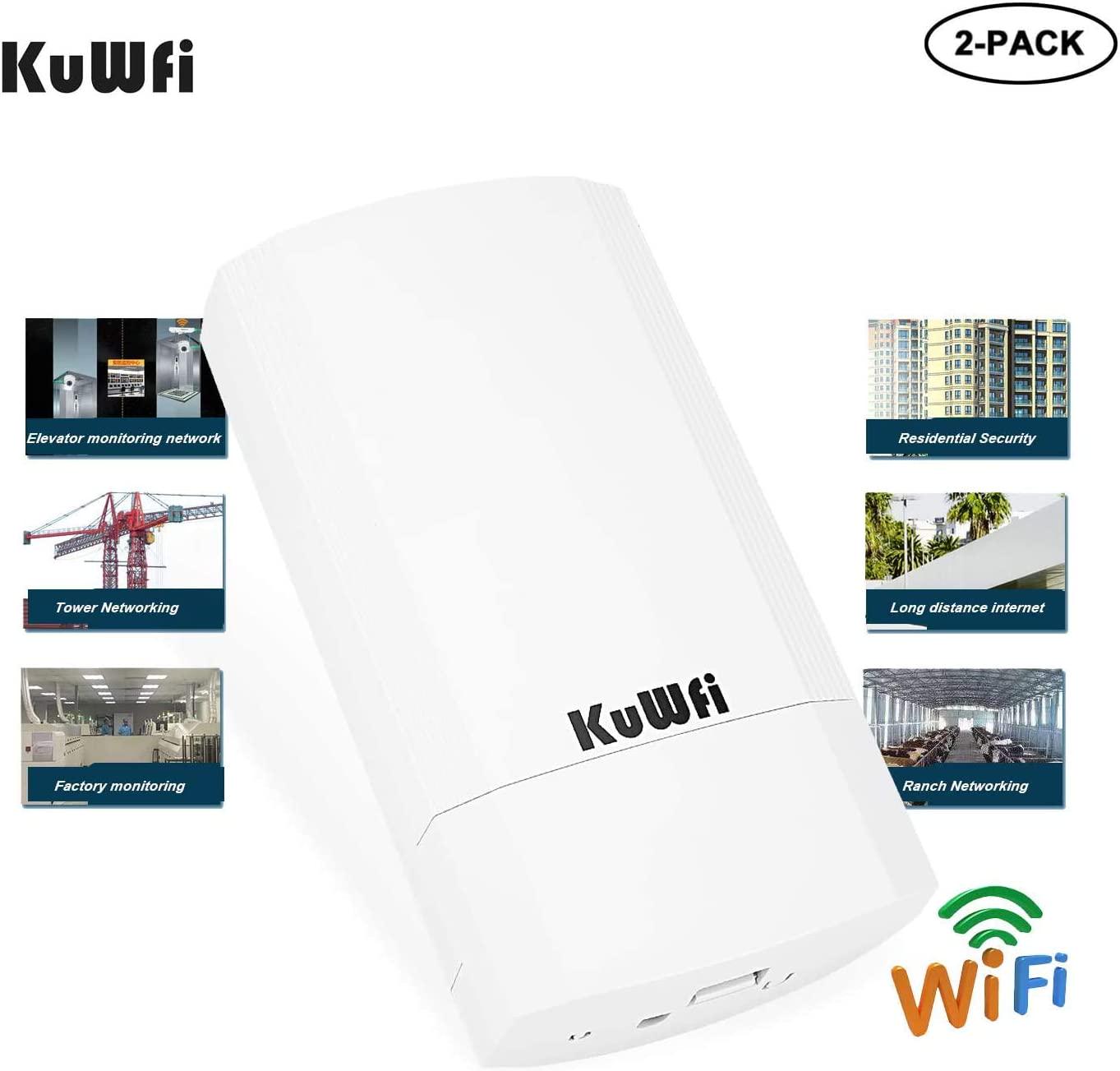 KuWFi, KuWFi 2-Pack Wireless Long Range WiFi Bridge 5.8G 900Mbps Point to Point Access Point Indoor/Outdoor AP CPE Kit Supports 2-3KM for PTP/PTMP