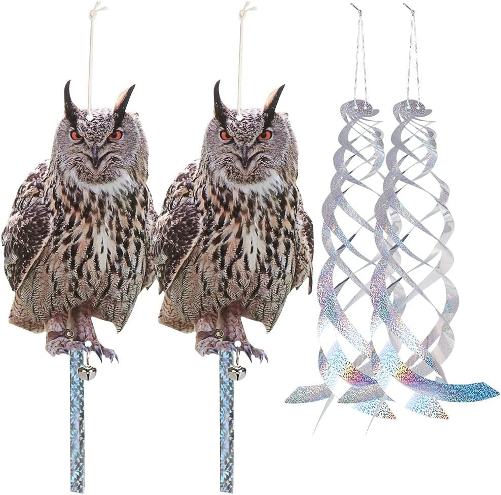 kungfu Mall, Kungfu Mall 2Pcs Bird Scare Reflective Hanging Decoration, Effective Bird Control Device with Spiral Reflectors Reflective Tape to Keep Birds Away for Garden Patio Balcony Windows Tree