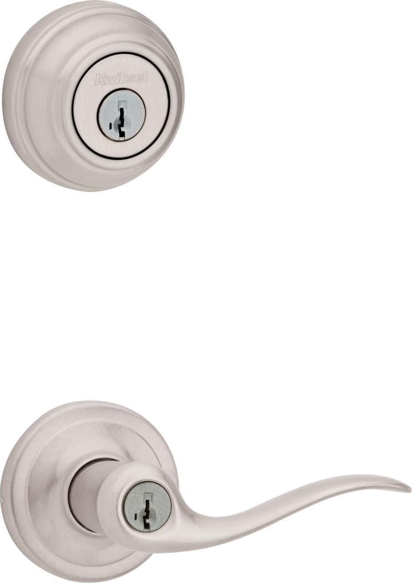 Kwikset, Kwikset 991 Tustin Entry Lever and Single Cylinder Deadbolt Combo Pack Featuring SmartKey in Satin Nickel