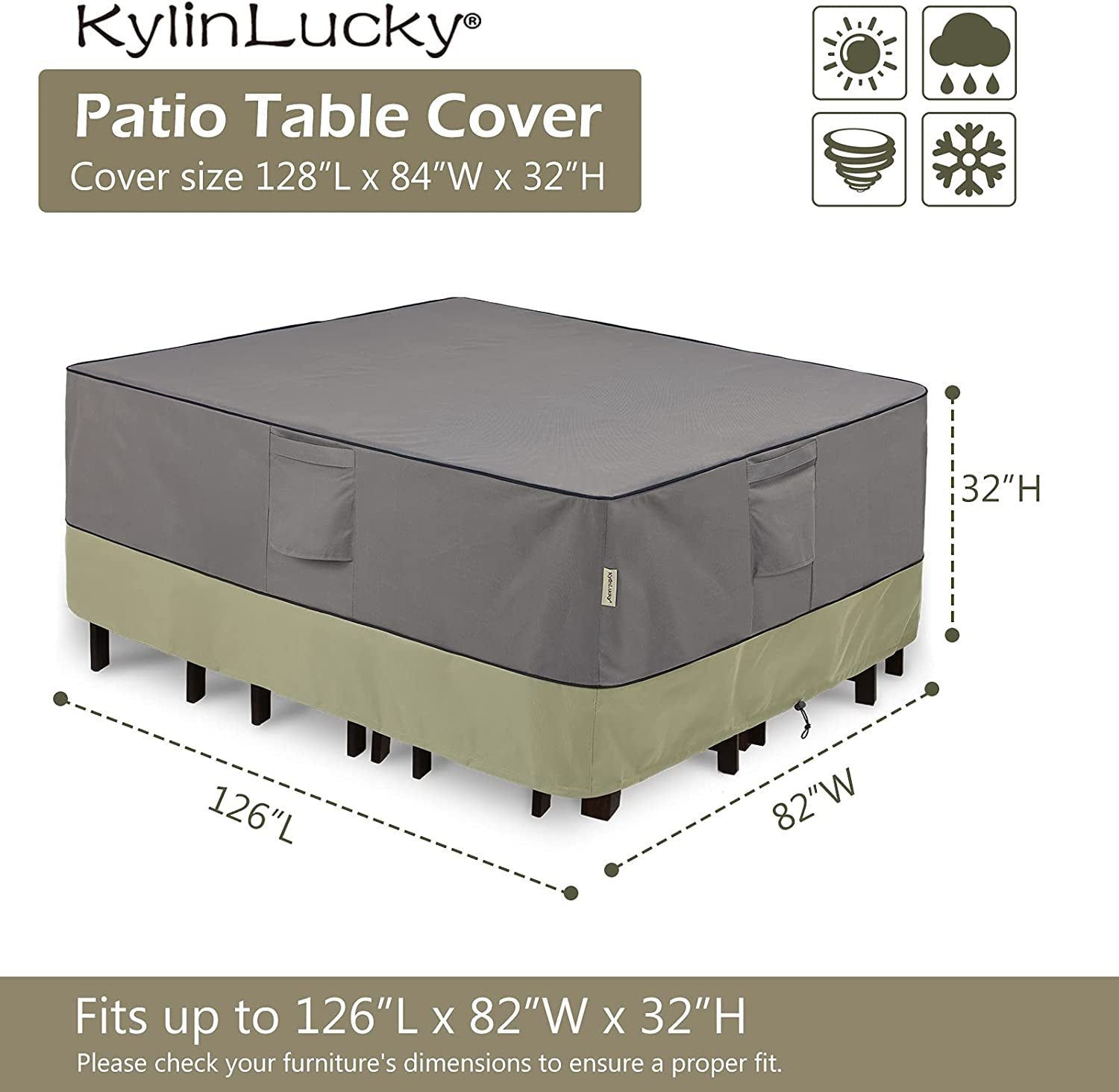 KylinLucky, Kylinlucky Patio Furniture Covers Waterproof, Lawn Outdoor Dining Table and Chairs Set Covers Fits up to 138 X 78 X 28 Inches (L X W X H)