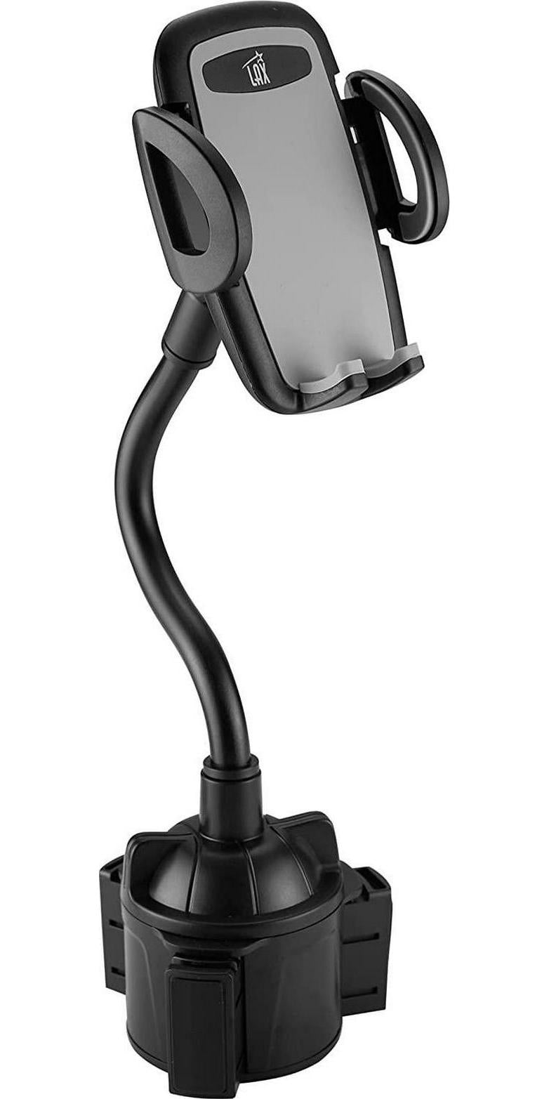 LAX Gadgets, LAX Gadgets Cup Holder Phone Mount - Car Mount for iPhone and Smartphones - Cradle Type Car Phone Holder with Flexible Neck - Black