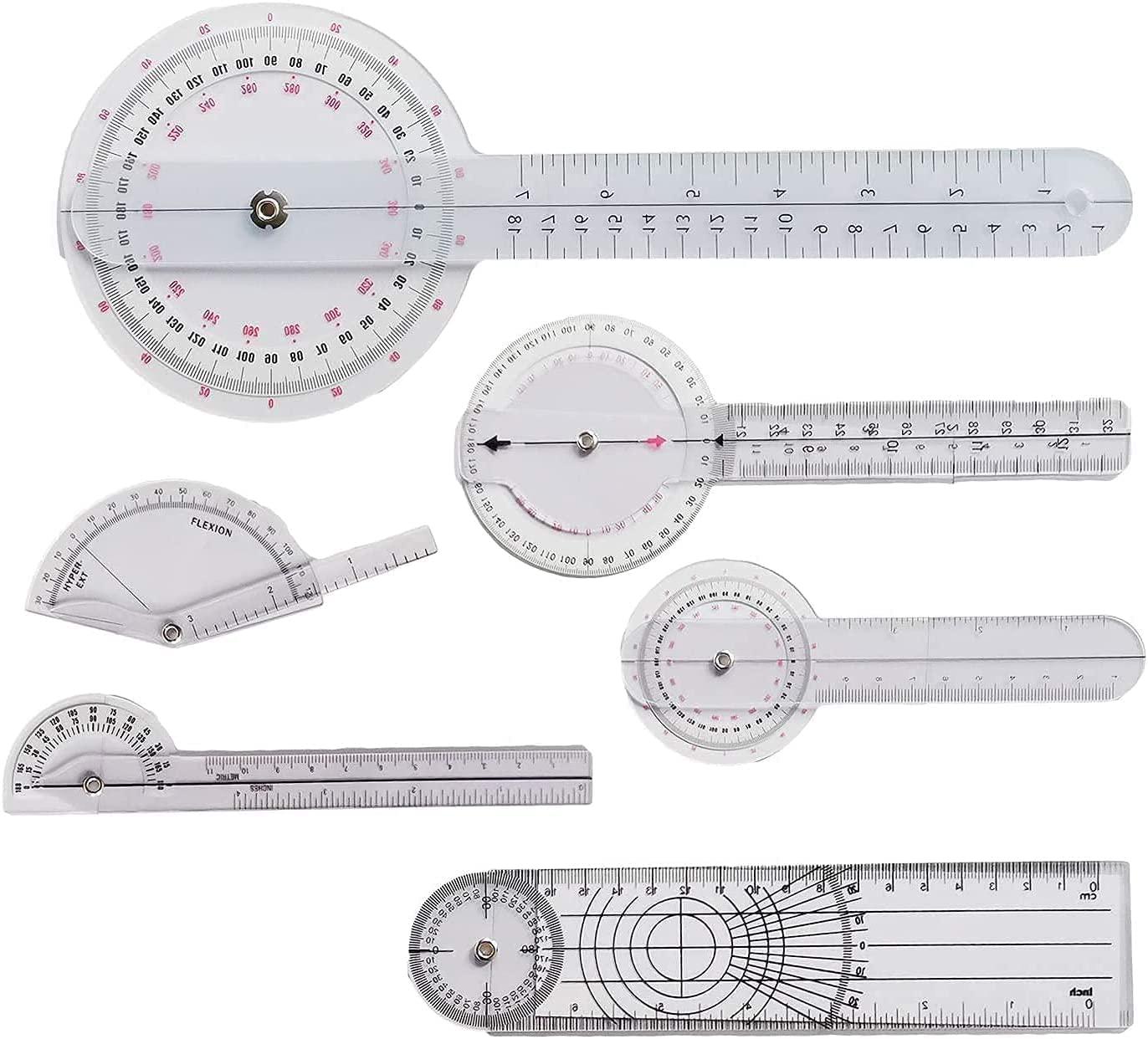 LBHMEI-, LBHMEI 6 Pcs Finger Goniometer, 6 8 12 Inch Angle Ruler Finger Goniometer, 360 Degree Goniometer Set Body Measuring Tape Goniometer Protractor Ruler
