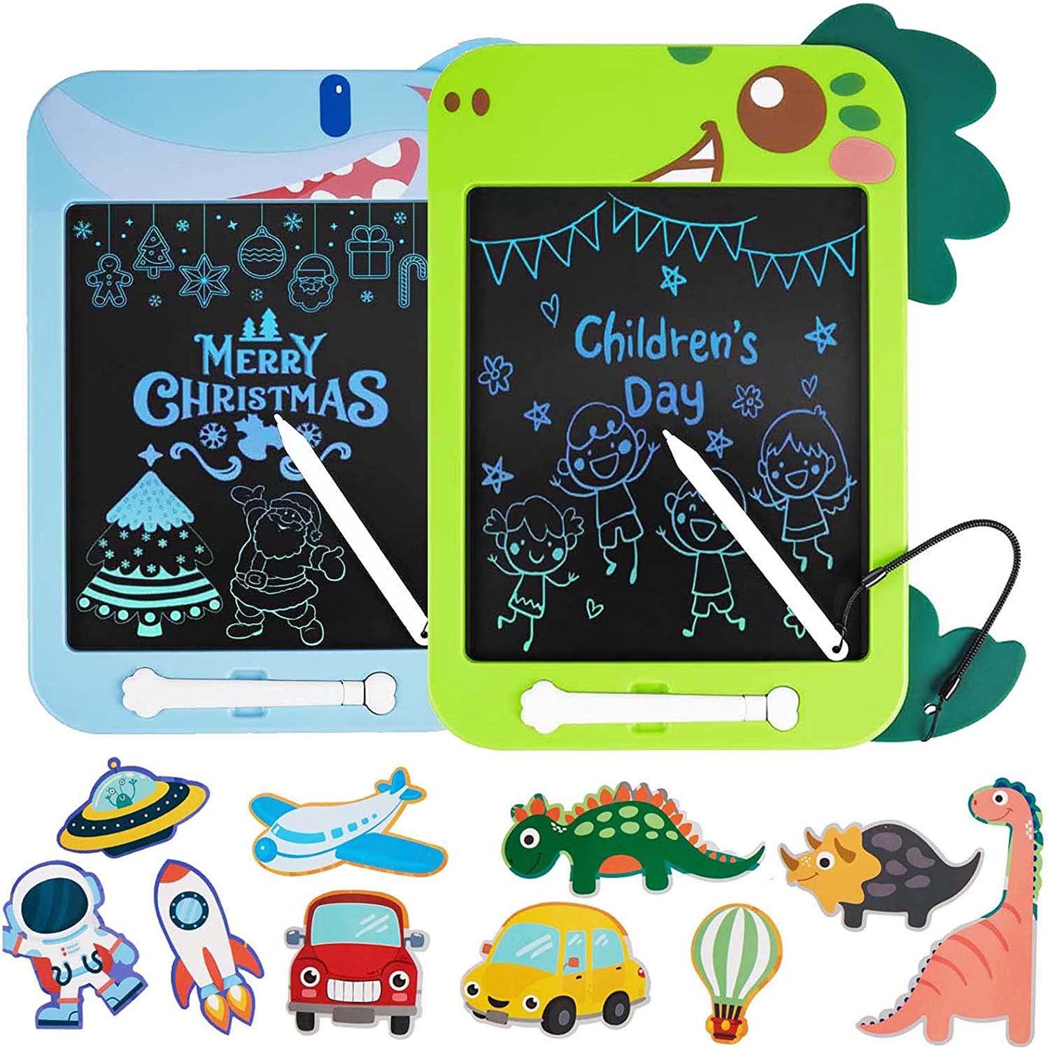 Twister.CK, LCD Writing Tablet for Kids, 2 Pack 10.5 Inch Colorful Doodle Board Drawing Pad, Erasable Electronic Painting Pads, Learning Educational Toy for Girls Boys Birthday Christmas Gifts(Dinosaur/Shark)