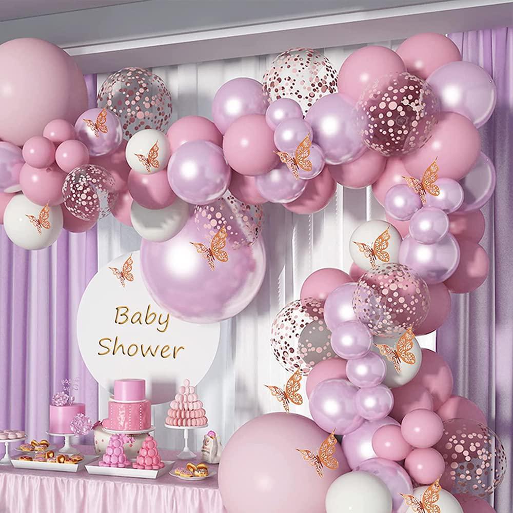 LDFWAYAU, LDFWAYAU 112Pcs Pink Metal Pink White Confetti Balloons Butterfly Arch Garland Kit Balloons for Birthday Baby Shower Wedding Backdrop Decorations (Pink)