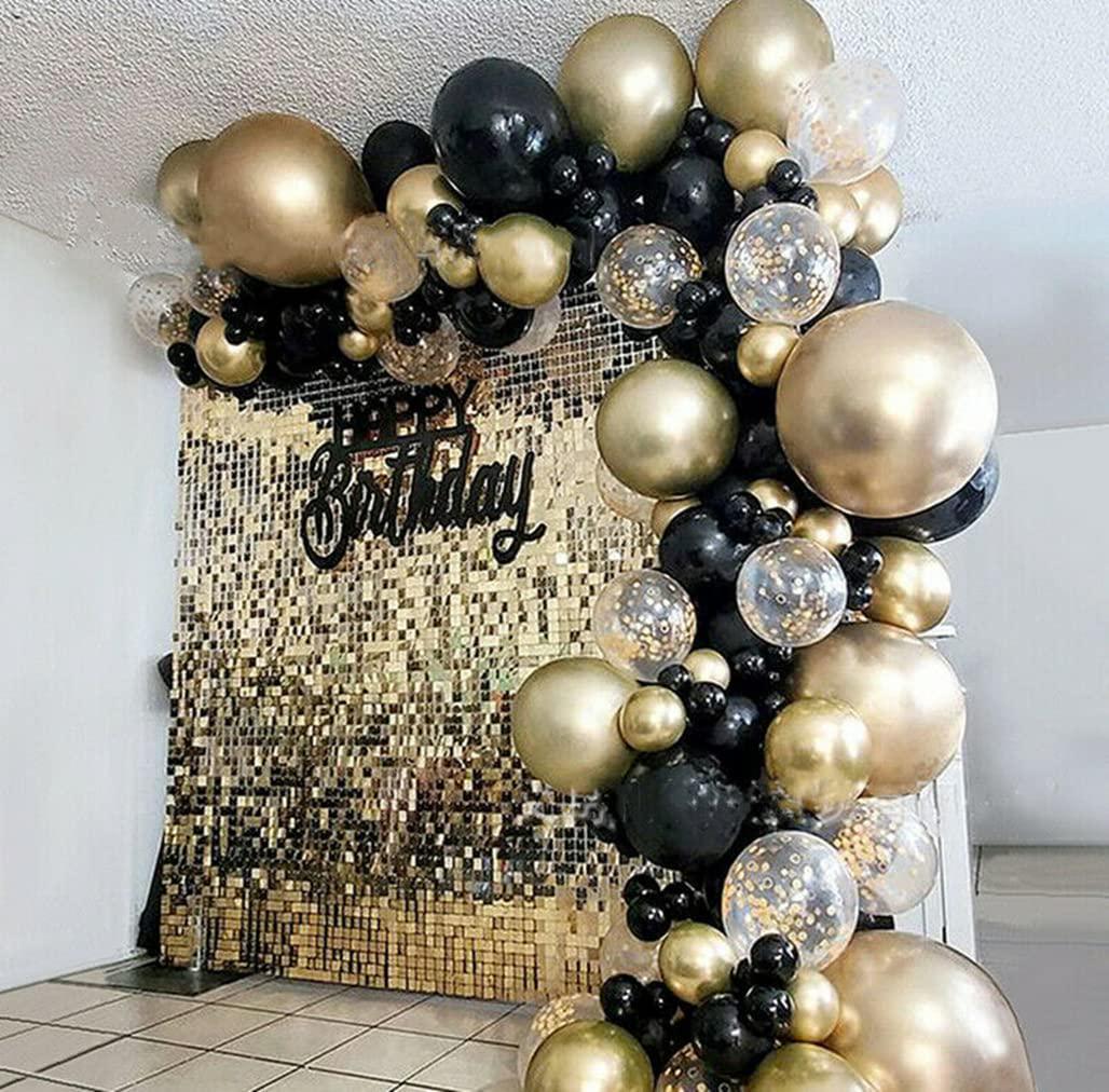 LDFWAYAU, LDFWAYAU Black Gold Balloon Arch and Garland Kit 121Pcs Black Gold Confetti Latex Balloons with Balloon Strip and Glue Dots for Baby Shower Wedding Birthday Backdrop Party Decorations
