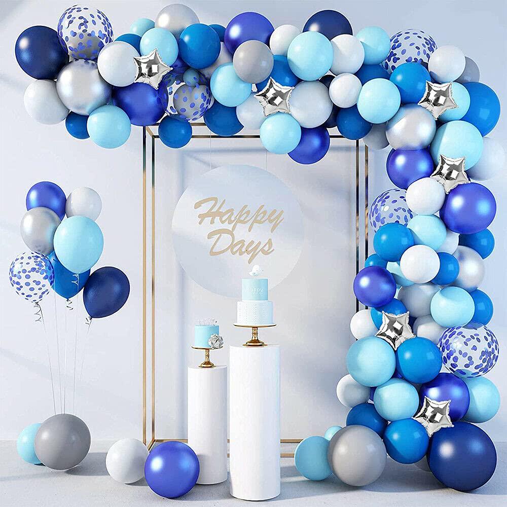LDFWAYAU, LDFWAYAU Blue White Gray Confetti Foil Stars Balloons Arch Garland Kit 154Pcs Balloons for Birthday Baby Shower Wedding Centerpiece Backdrop Background Decorations with Strip Tape and Dot Glue