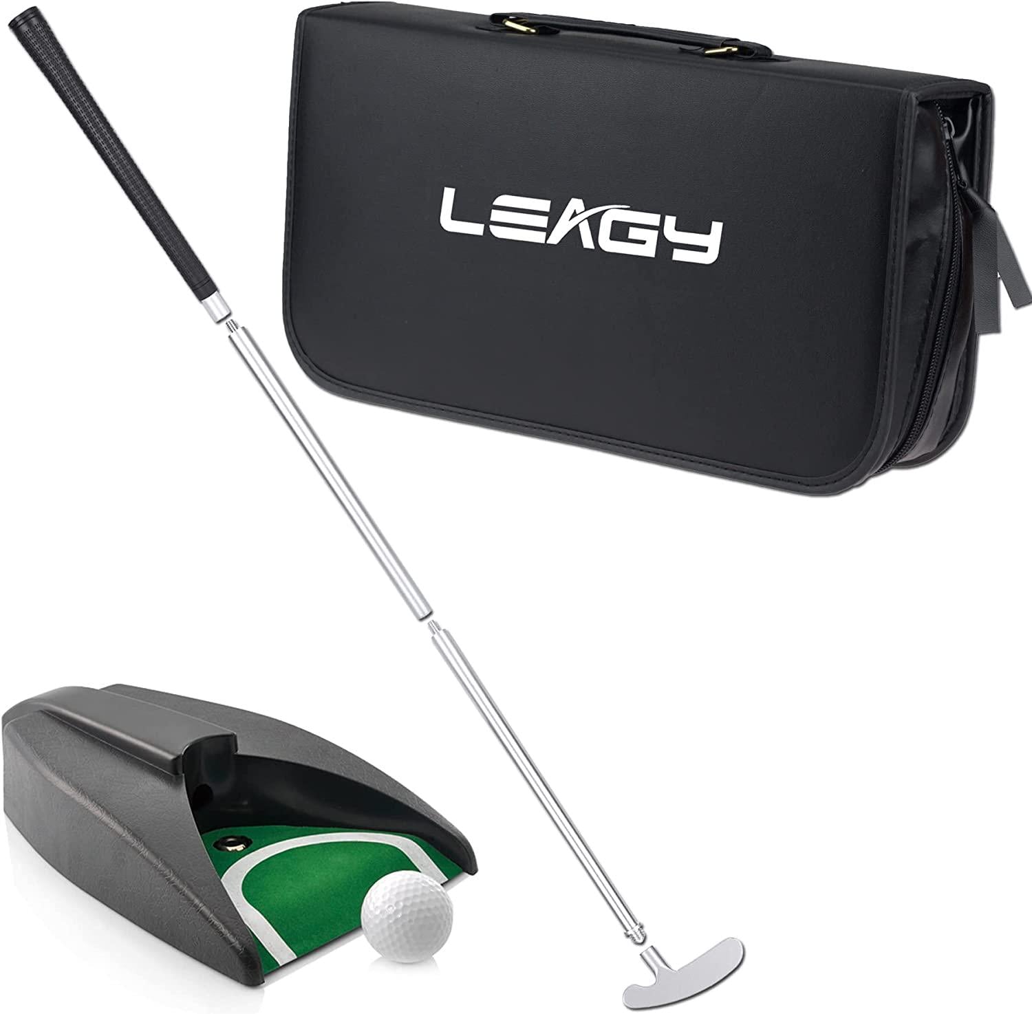 LEAGY, LEAGY Portable Golf Putter Travel Practise Putting Set with Case Indoor Outdoor Yard, Golfer Kids Toy Indoor Golf Games Set, Ball Return System Zink Alloy Putter Best Gift Executive Office Putter SET
