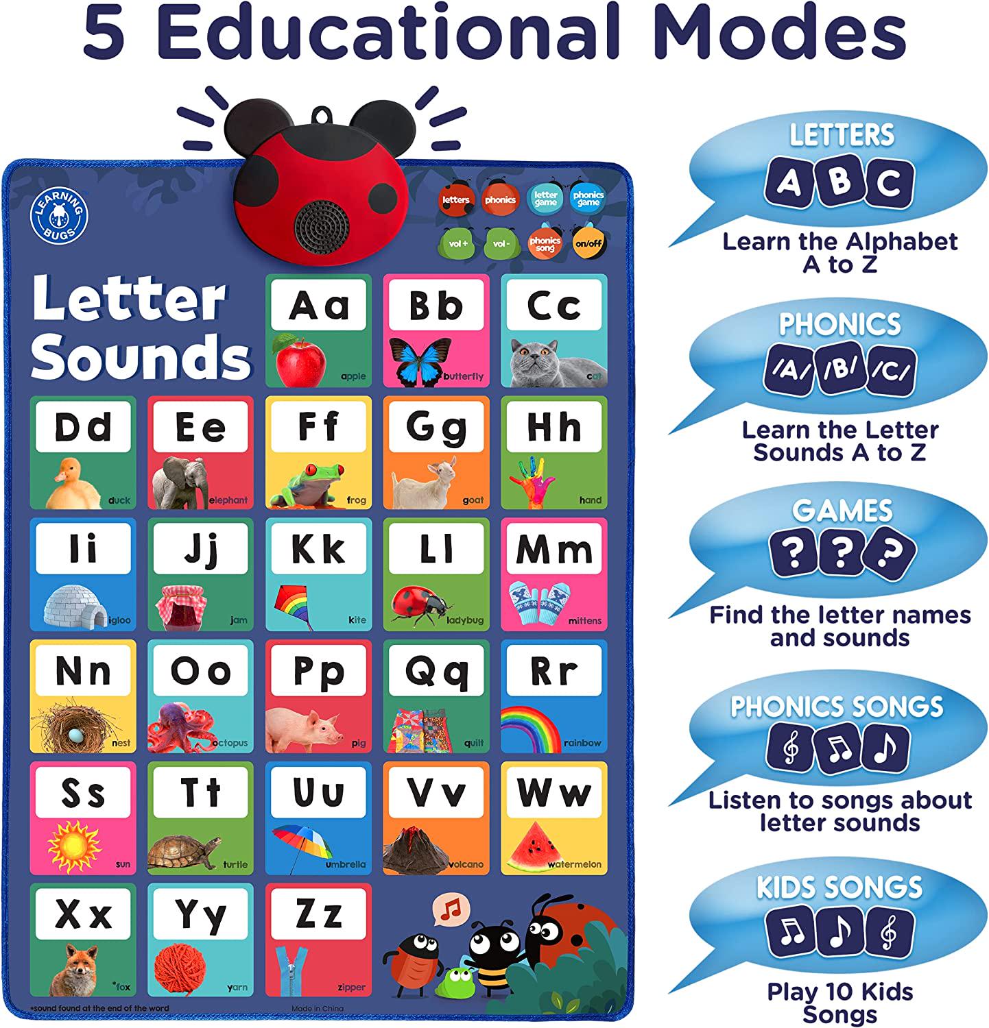 LEARNING BUGS, LEARNING BUGS What do Letters Sound, Alphabet Phonics, Interactive Letters and Sounds Talking Poster, Preschool and Kindergarten Learn to Read, Ages 3+